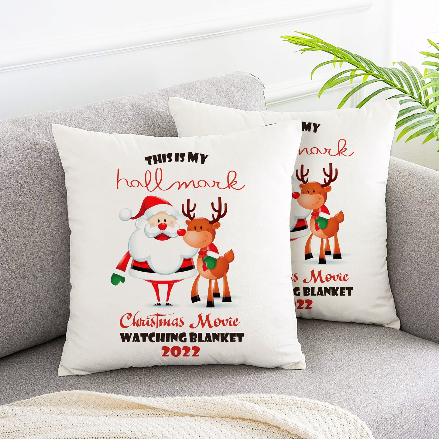 Santa with Elk Celebration pillow covers 2pcs