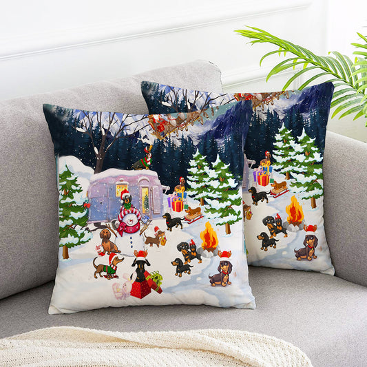 Cartoon Snowman Puppy Christmas Celebration pillow covers 2pcs