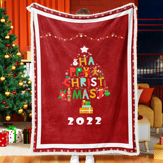 Red Christmas Tree Letters Celebration Blanket