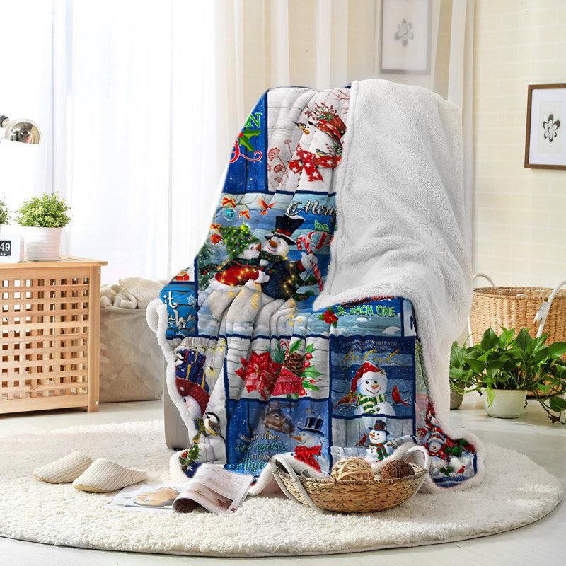 Snowman Christmas Tree Gift Blue Merry Christmas Fleece Sherpa Celebration Christmas Blanket snowman quilt