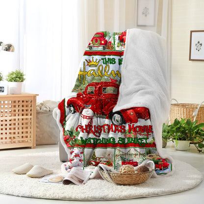 Red Truck Christmas Tree Celebrating Christmas Fleece Sherpa Blanket Snowman Quilt